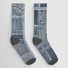Blue Jeans Denim Patchwork Pattern Socks