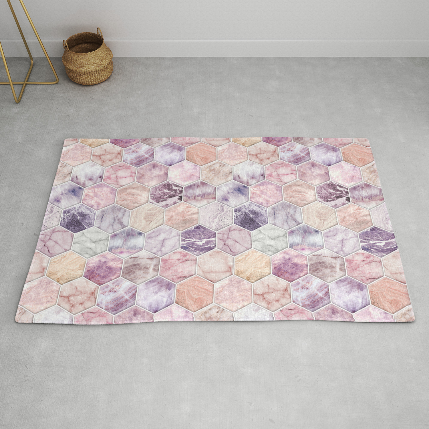 Rose Quartz And Amethyst Stone Marble Hexagon Tiles Rug By Rose Quartz And Amethyst Stone Marble Hexagon Tiles Rug By Micklyn Society6