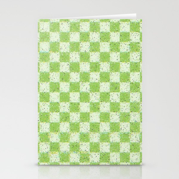 Glitch Check Distressed Checked Pattern in Lime Green Stationery Cards