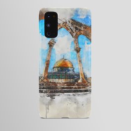 painting. Watercolor Al-Aqsa Mosque Dome of the Rock in the Old City - Jerusalem, Israel Android Case