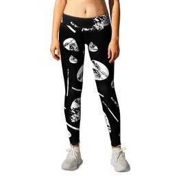 Music Guitar Picks and Drumsticks Black White Leggings