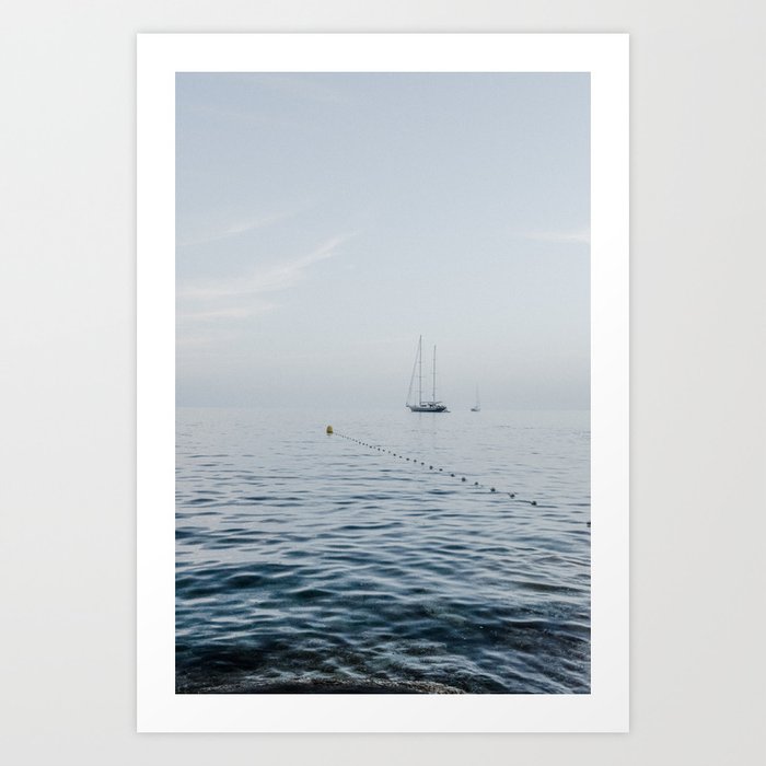 Blue ocean | the island of Ibiza | Travel art photography Europe | sailboat on the sea Art Print