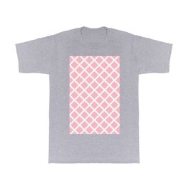 Lattice Trellis Diamond Geometric Pattern First Blush Delicate and Tender Pink - Very Pale Red Light Rose and White T Shirt