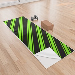 [ Thumbnail: Black & Green Colored Pattern of Stripes Yoga Towel ]