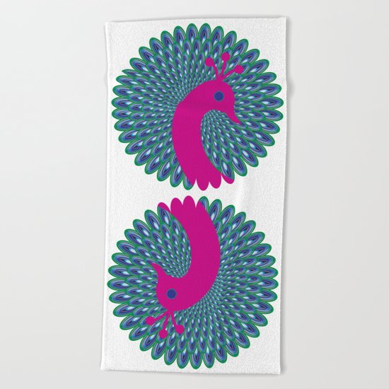 Pink Peacock Beach Towel