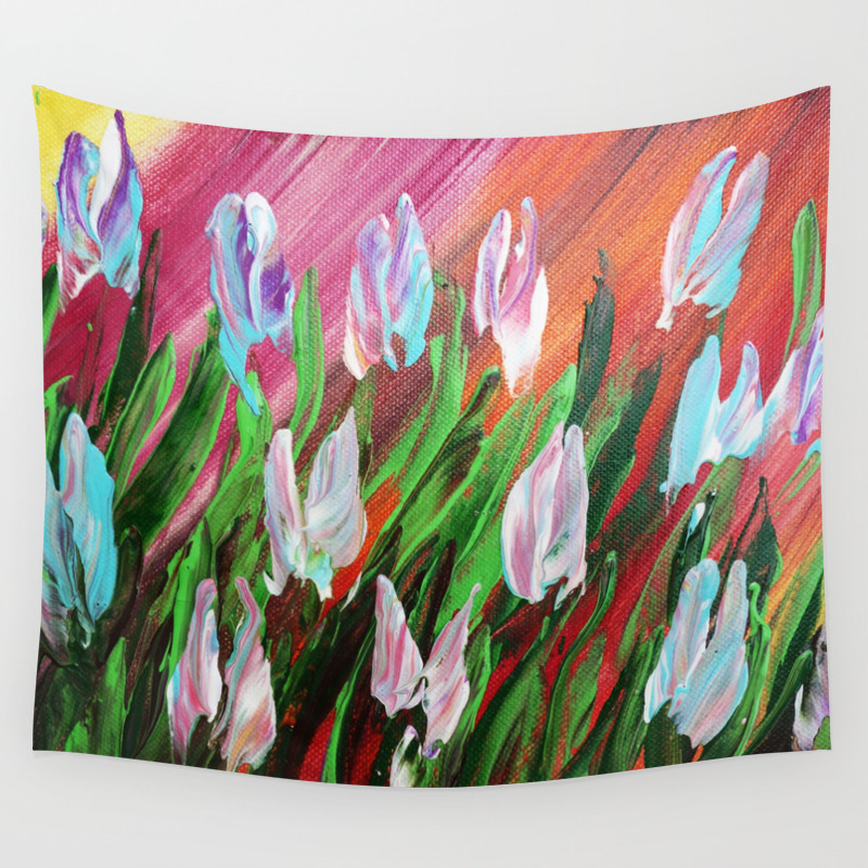Tuips Palette Knife Painting Floral Art Green Red Blue By Ksavera