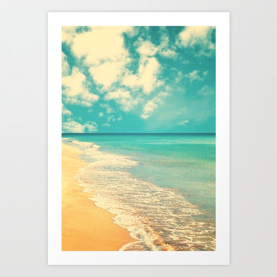 Waves of the sea (retro beach and blue sky) Art Print