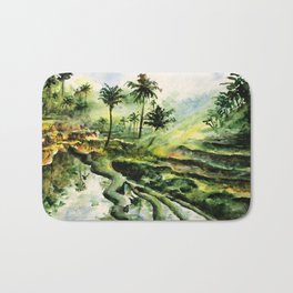 Sunny rice fields of Bali, Indonesia - Watercolor art Bath Mat