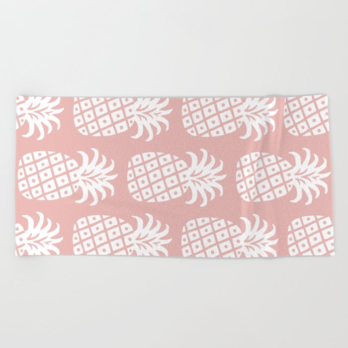 Retro Mid Century Modern Pineapple Pattern Dusty Rose 2 Beach Towel