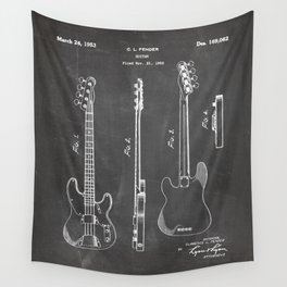 Bass Guitar Patent - Bass Guitarist Art - Black Chalkboard Wall Tapestry