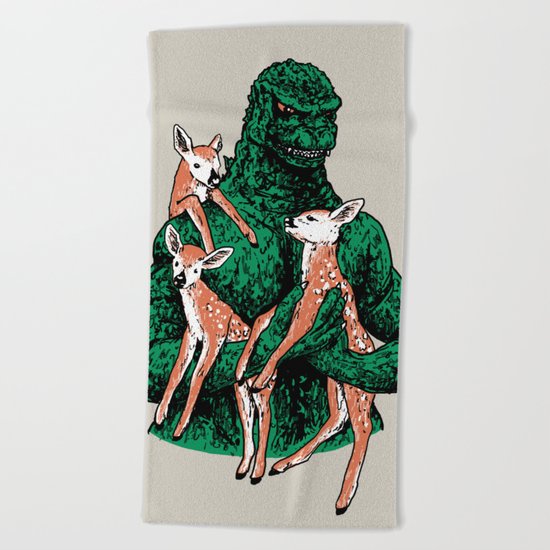 Fawns Meet Kaiju Beach Towel
