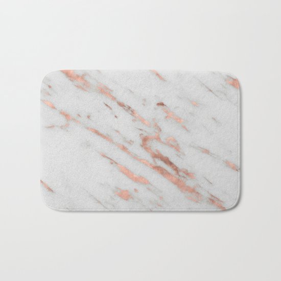 Marble - Rose Gold Marble with White Gold Foil Pattern Bath Mat