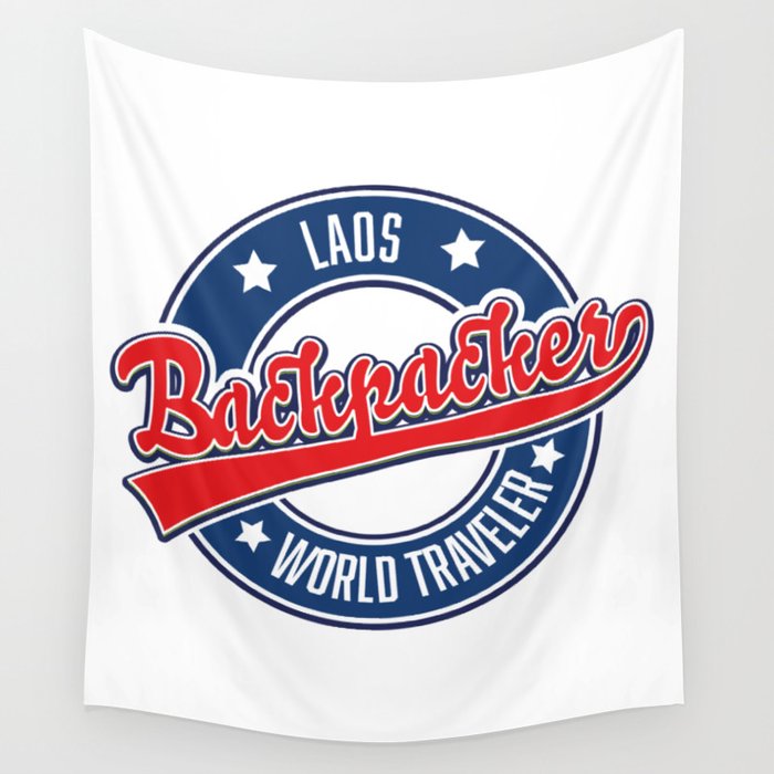 laos backpacker world traveler retro logo. Wall Tapestry