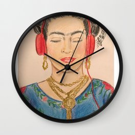 The Modernization of Frida Wall Clock | Mexican, Icon, Artist, Headphones, Frida, Drawing, Music, Fridakahlo, Pop Art, Colored Pencil 