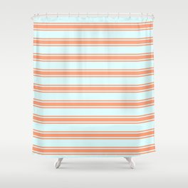 [ Thumbnail: Light Cyan and Light Salmon Colored Stripes/Lines Pattern Shower Curtain ]