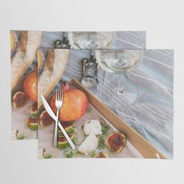 Different delicious food and glass of wine on picnic Placemat