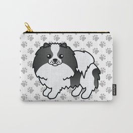 Black Parti-Color Pomeranian Dog Cute Cartoon Illustration Carry-All Pouch