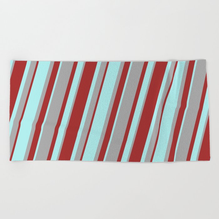 Turquoise, Dark Gray, and Brown Colored Lined/Striped Pattern Beach Towel