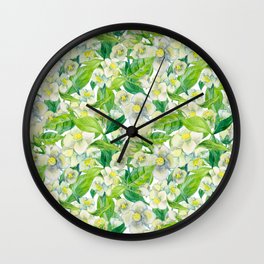 Jasmine flowers and green foliage Wall Clock