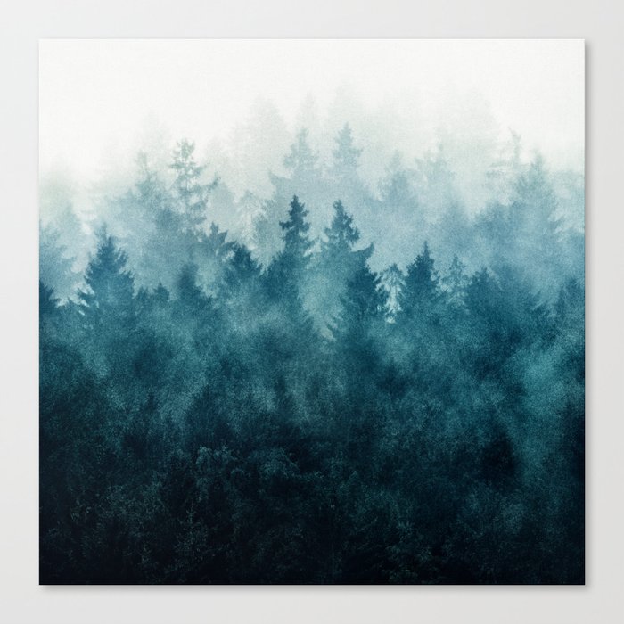 The Heart Of My Heart // So Far From Home Of A Misty Foggy Wild Forest Covered In Blue Magic Fog Canvas Print