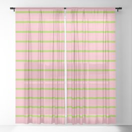 [ Thumbnail: Light Pink and Green Colored Lines/Stripes Pattern Sheer Curtain ]