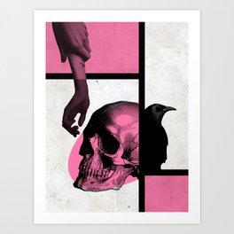 Death Mondrian in pink and black Art Print