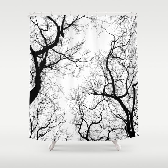 Black and White Tree Tops Shower Curtain