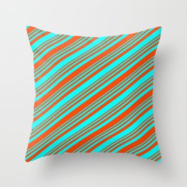 [ Thumbnail: Red & Cyan Colored Lined/Striped Pattern Throw Pillow ]
