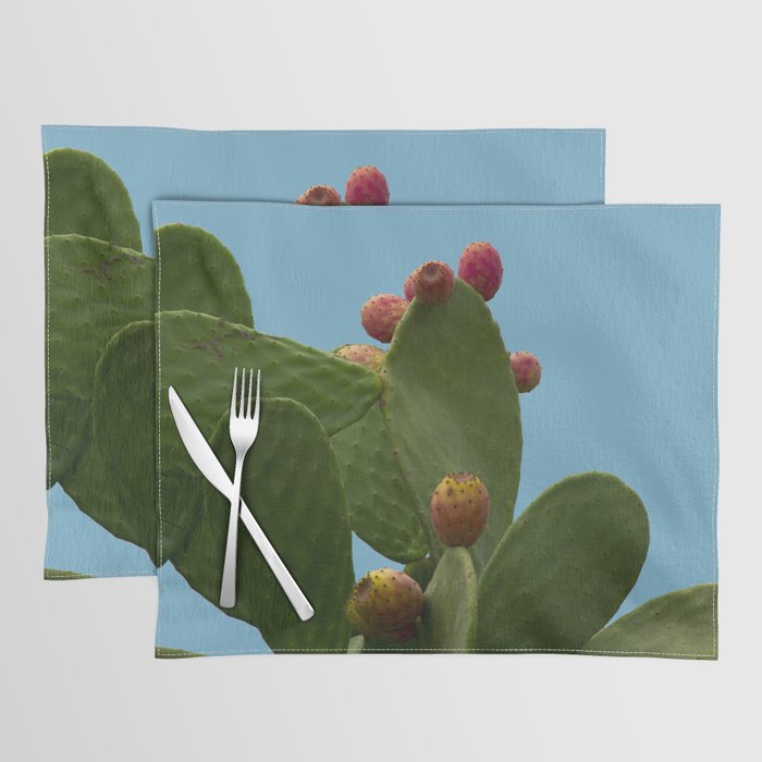 tropical, summer, cactus with a sea  blue color background Placemat