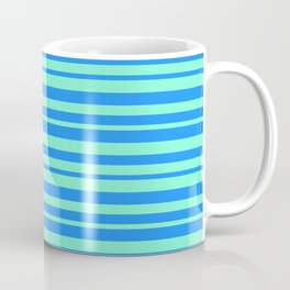 [ Thumbnail: Aquamarine and Blue Colored Pattern of Stripes Coffee Mug ]