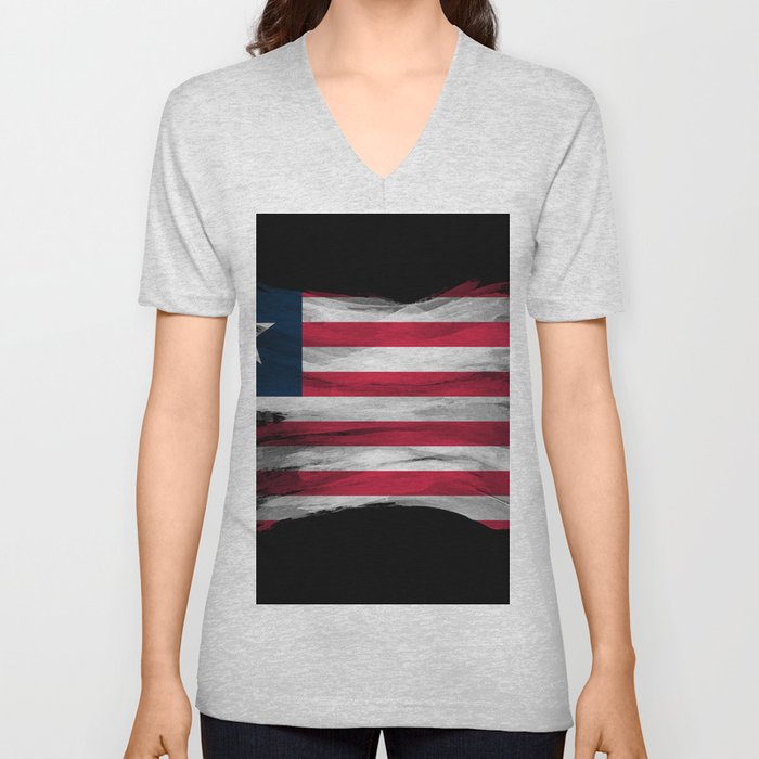 Liberia flag brush stroke, national flag V Neck T Shirt