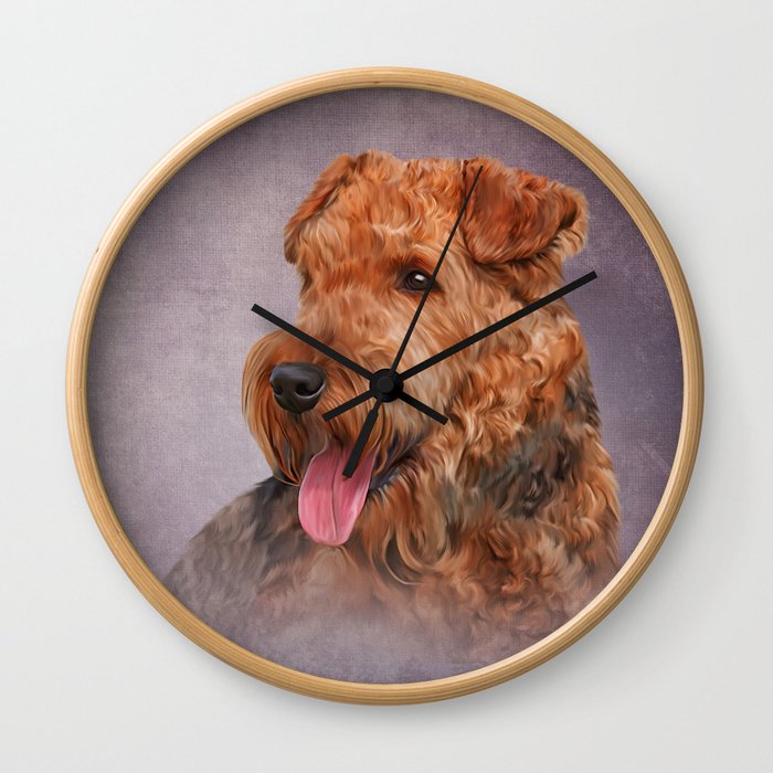 Drawing Airedale Terrier dog Wall Clock