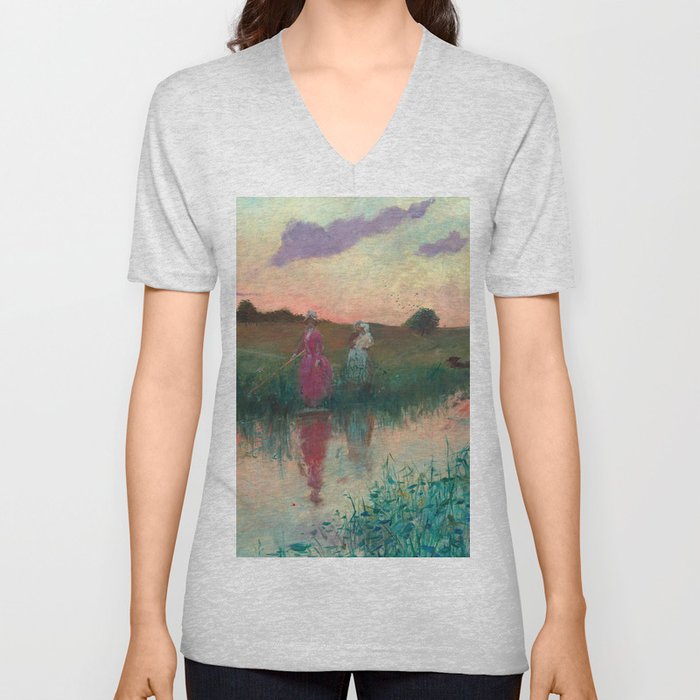 The Artist's Wife Fishing, 1896 by Jean-Louis Forain V Neck T Shirt