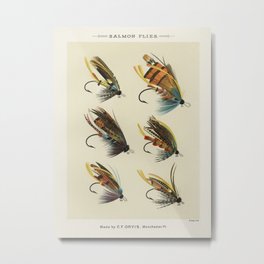 Salmon Fly Fishing - Salmon Flies Art Metal Print | 80Thbirthdaymen, Salmonprint, Salmonflies, Fishingart, Flyfishingart, Flyfishinggifts, Lakehousedecor, Fishingwalldecor, Flyfishingprint, Graphicdesign 