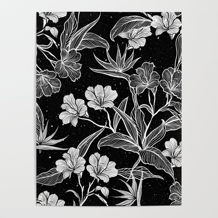 Electric Flowers - Black & White Poster