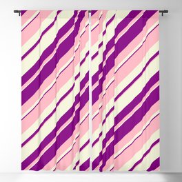 [ Thumbnail: Light Pink, Beige, and Purple Colored Lined/Striped Pattern Blackout Curtain ]