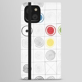 Abstract geometric white minimalist grid colored pencil original drawing of mysterious spirals. iPhone Wallet Case