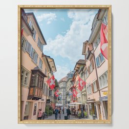 Shopping Street in Old Town, Zurich, Switzerland Serving Tray
