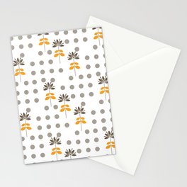 Grey Polka Dot And Floral Retro Pattern Background Stationery Card
