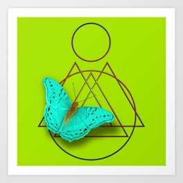Surreal blue butterfly on vibrant green Art Print