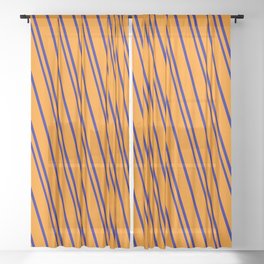 [ Thumbnail: Dark Orange & Dark Blue Colored Pattern of Stripes Sheer Curtain ]