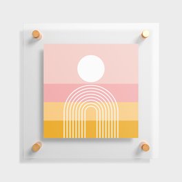 Geometric Rainbow Sun Abstract 11 in Mustard Yellow Pale Pink Floating Acrylic Print