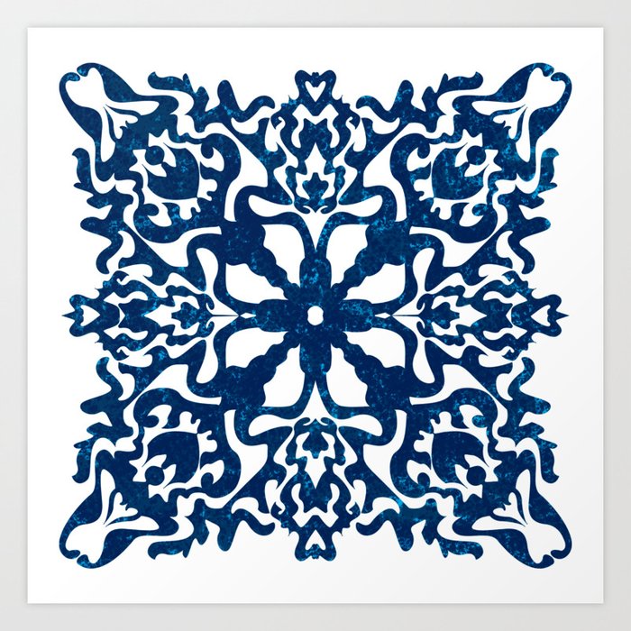 Portuguese inspired tile art in blue hues Art Print
