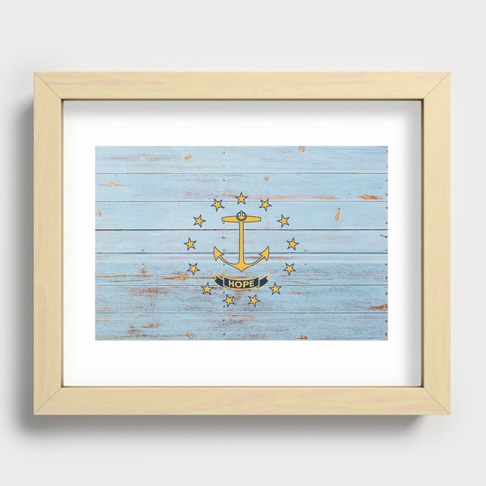 Hope, symbol of Rhode Island blue driftwood sailing Newport, Bristol, Block Island, Jamestown, Prudence Island portrait art painting Recessed Framed Print