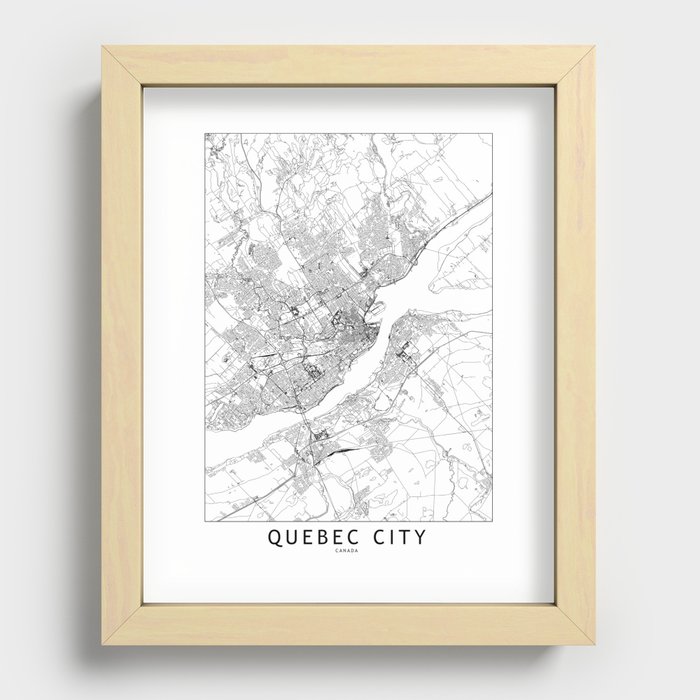 Quebec City White Map Recessed Framed Print