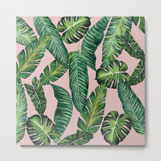 Jungle Leaves, Banana, Monstera II Pink #society6 Metal Print