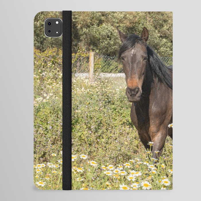 Horses in a Field of Wildflowers | Portugal Travel Art Print | Animal Photography in Europe iPad Folio Case