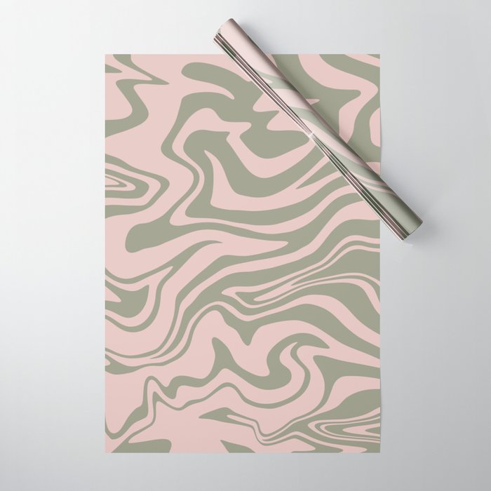 Modern Abstract Liquid Swirl in Neutral Earth Tones, Soft Blush and Moss  Green Wrapping Paper by Bobbie Val