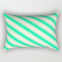 [ Thumbnail: Beige and Green Colored Stripes/Lines Pattern Rectangular Pillow ]