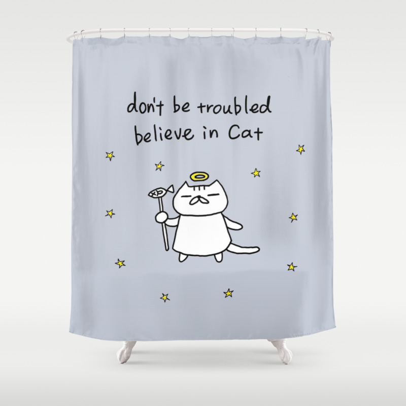 Cat Is God Pale Blue Shower Curtain By Catisgod Society6